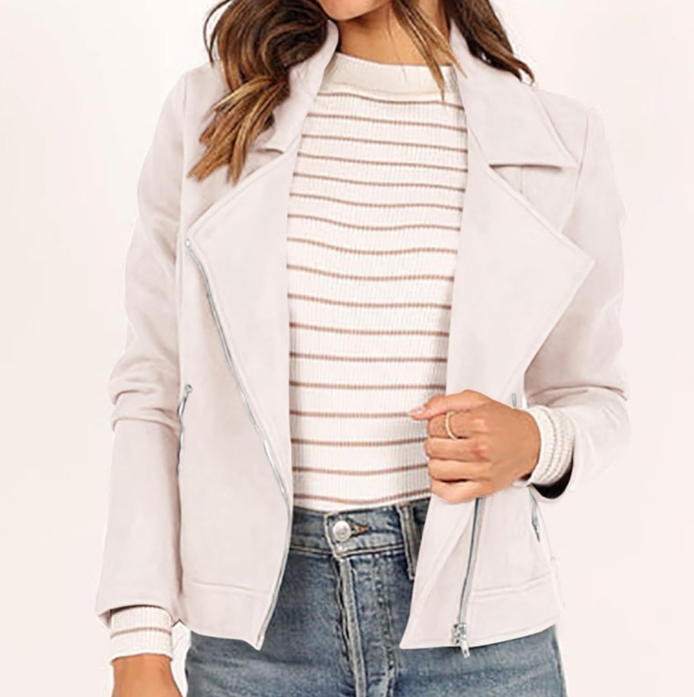 NWT Womens Faux Suede Jacket Cropped  Bomber Moto Jacket SIZE M